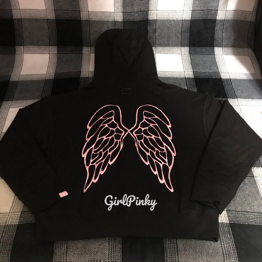 Victoria's Secret BLACK FULL ZIP ANGEL WINGS LOGO ON THE BACK IN PINK SIZES XS-L